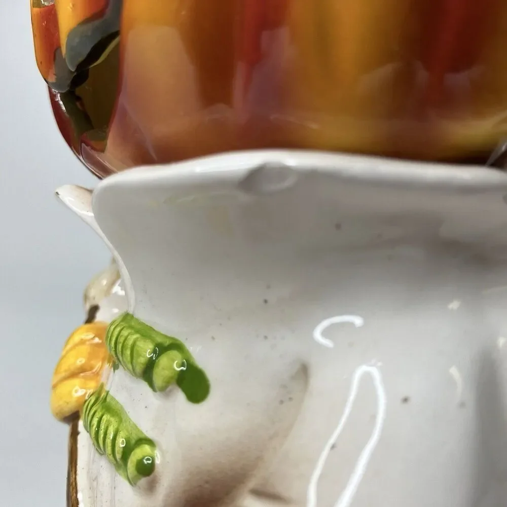 Vintage Relpo Halloween Ceramic Planter Jack O Lantern Scarecrow Lighted CRACKED